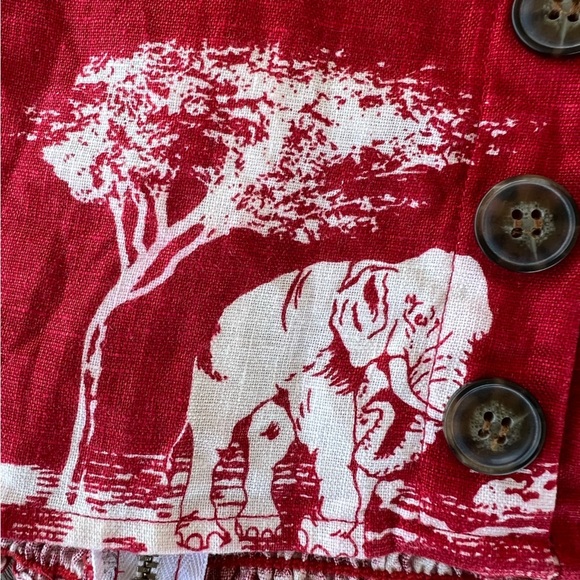 Reformation Leo Linen Top Nairobi Red Safari Print Button Detail Puff Sleeves 6 - Picture 5 of 15